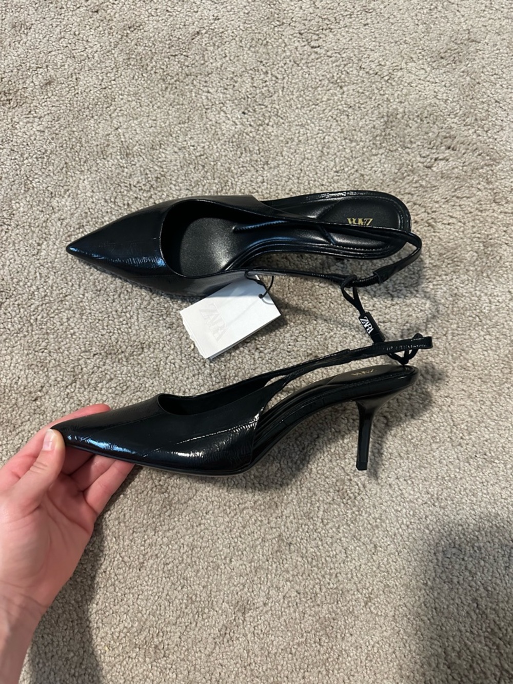 Zara Black Patent Pointed Slingback Heels